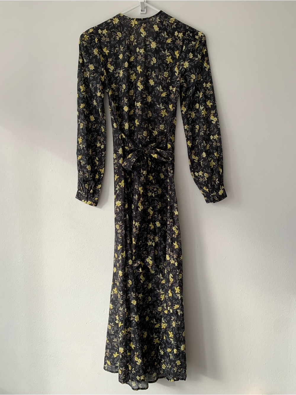 Doen Charleston Cotton V Neck Long Sleeve Maxi Dress Noir Winding Blossoms Black - Picture 10 of 12